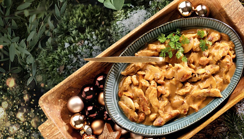 Klassieker: Varkensreepjes met <br> champignons en cantharellen