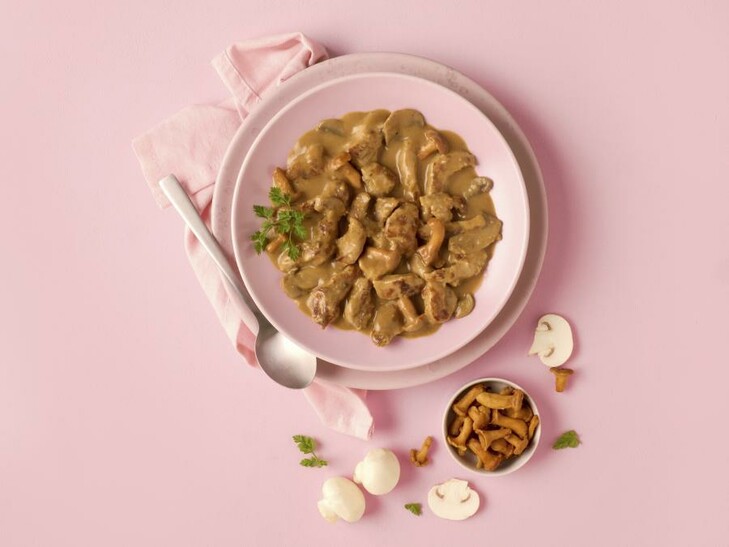 Varkensreepjes met champignons en cantharellen