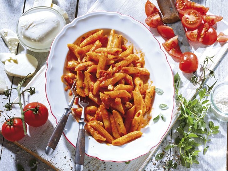 Penne tomaat-mozzarella