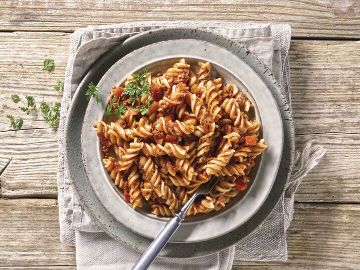 Fusilli met veganistische bolognese zonder gehakt